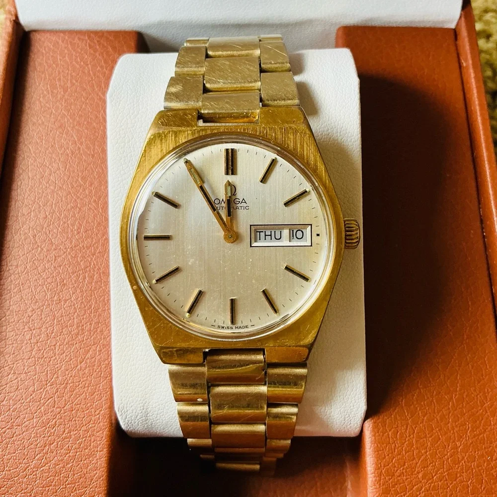 Omega Gold-Tone Men's Automatic Watch with Silver Dial